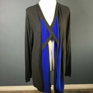 Dana Buchman Gray Blue Color-block Long Cardigan Sweater Size XL Duster Open